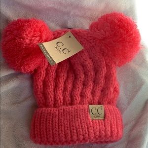 CC Kids Childrens Beanie Double Pom Pom Pink Hat
